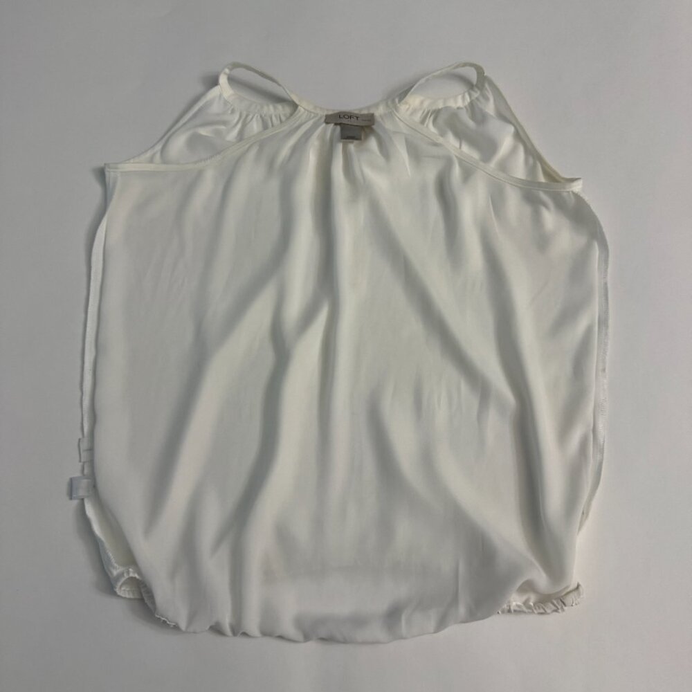 Ann Taylor Loft Petites Sleeveless White Sheer Blouse Elastic Hem Blouson Top - Picture 7 of 8